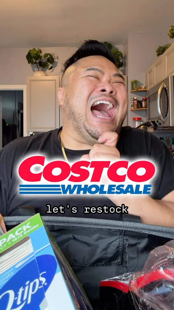 RV Mendoza presenting groceries from a realistic Costco restock.