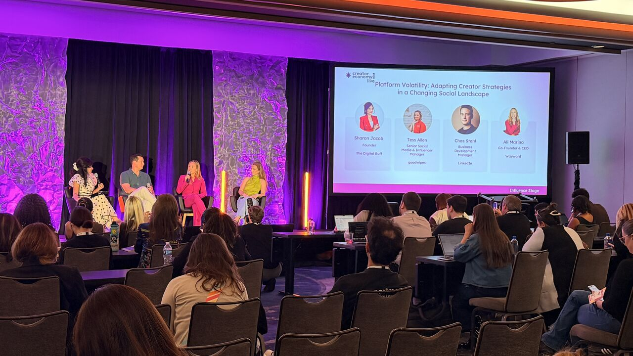 Four panelists discuss adapting creator strategies to platform volatility at Creator Economy Live East.